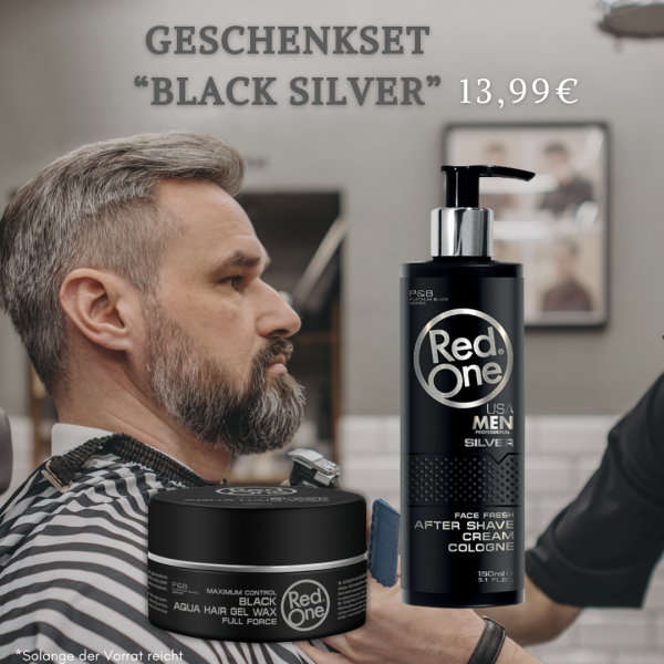 RedOne-wax-black-silber-After-Shave-günstiges-geschenkset-mann-Bart-Styling-Haarpflege