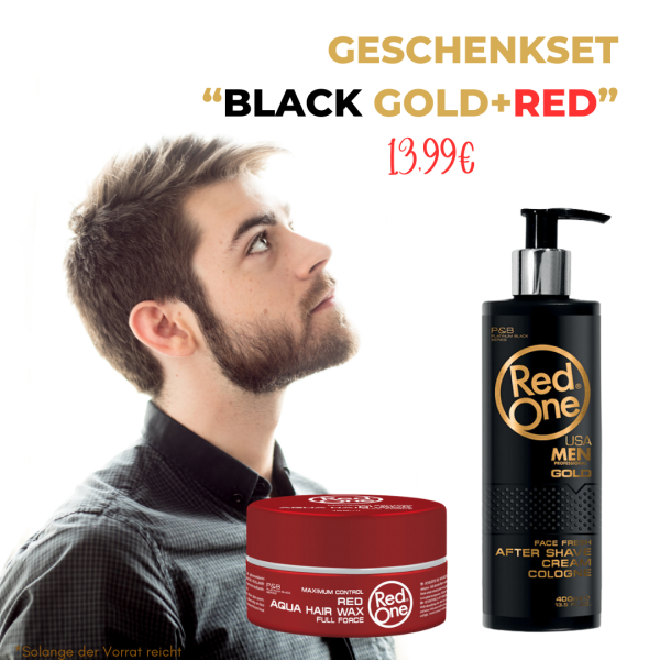 RedOne-wax-rot-schwarz-gold-After-Shave-günstiges-geschenkset-mann-Bart-Styling-Haarpflege